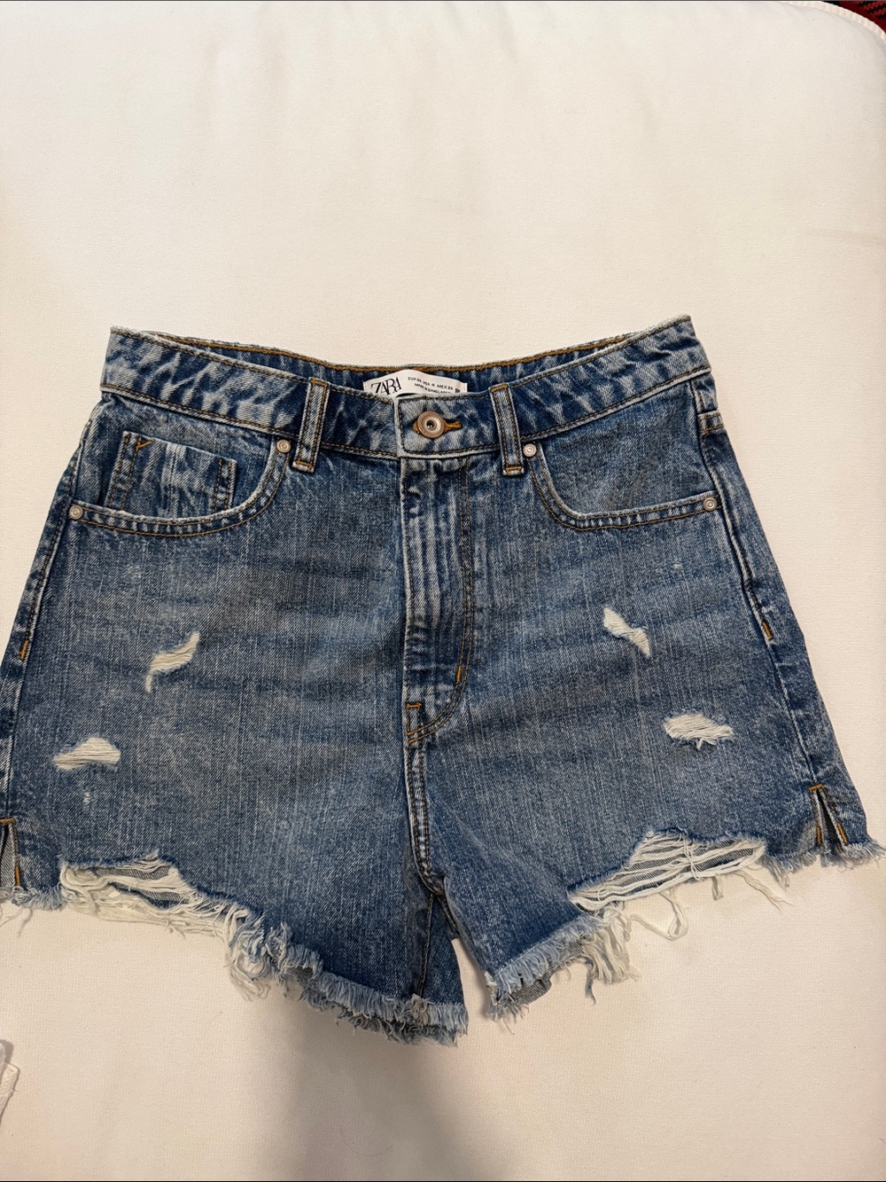 Zara Denim Frayed Jean Shorts